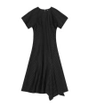 Ganni Pinstripe Asymmetric Midi Dress In Black