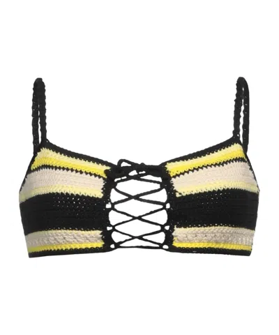 Ganni Striped Knitted Bikini Top In Multi