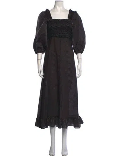 Pre-owned Ganni Striped Long Dress In Black