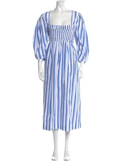 Pre-owned Ganni Striped Long Dress In Blue