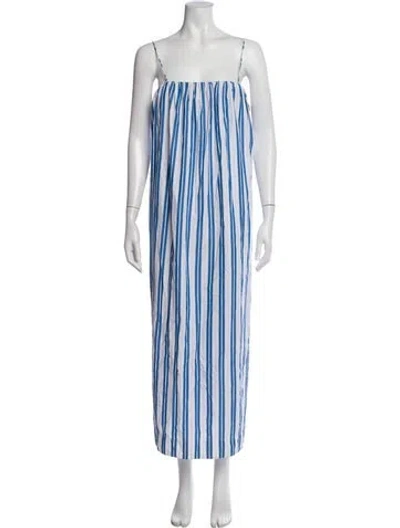 Pre-owned Ganni Striped Long Dress In Blue