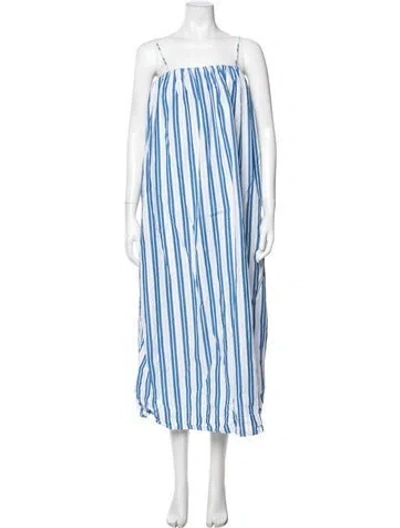 Pre-owned Ganni Striped Long Dress In Blue/white