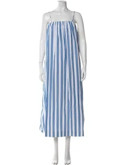 Pre-owned Ganni Striped Long Dress In Blue/white