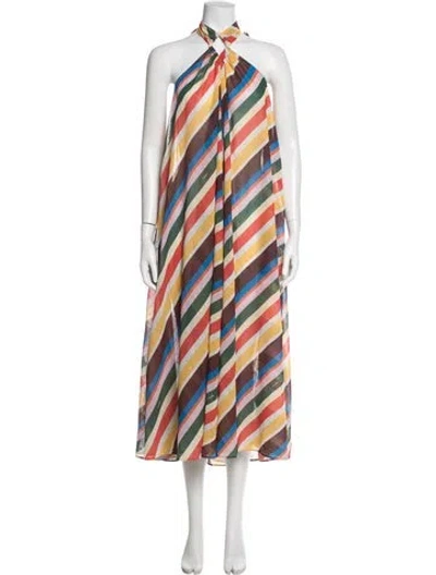Pre-owned Ganni Striped Long Dress In Brown