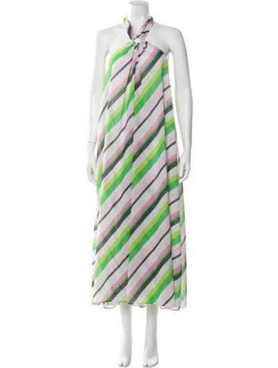Pre-owned Ganni Striped Long Dress In Green