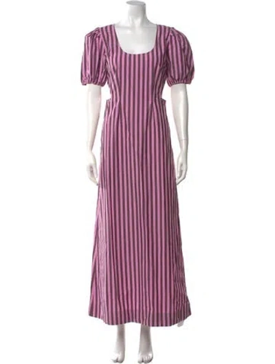 Pre-owned Ganni Striped Long Dress W/ Tags In Pink/purple