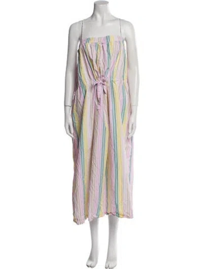 Pre-owned Ganni Striped Long Dress In White