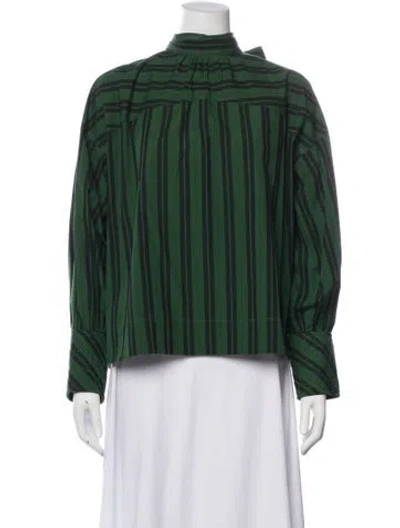 Pre-owned Ganni Striped Long Sleeve Blouse In Green