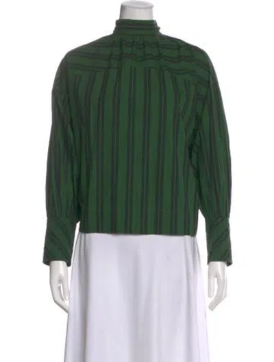 Pre-owned Ganni Striped Long Sleeve Blouse In Green