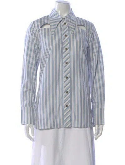 Pre-owned Ganni Striped Long Sleeve Button-up Top W/ Tags In Blue