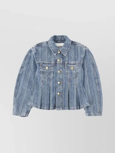 GANNI STRIPED LONG SLEEVE COLLARED JACKET