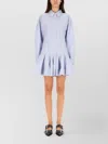 Ganni Striped Long Sleeve Dress With Flared Hem In Blue