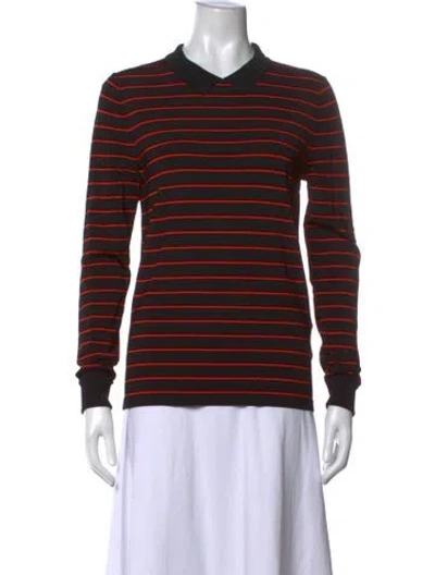 Pre-owned Ganni Striped Long Sleeve Polo In Black