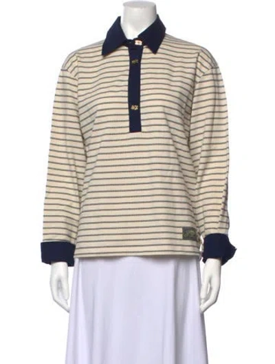 Pre-owned Ganni Striped Long Sleeve Polo In Neutrals