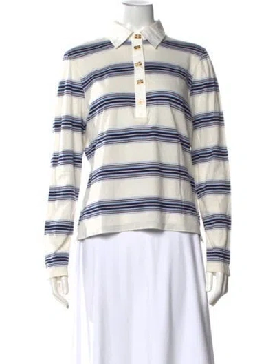 Pre-owned Ganni Striped Long Sleeve Polo In White