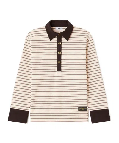 Ganni Striped Cotton Piquet Polo Shirt In Multi