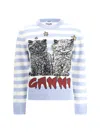 Ganni Women Embroidered Striped Wool Sweater In Illusion Blue
