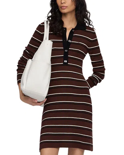 Ganni Striped Merino Polo Dress In Brown
