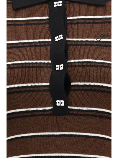 Ganni Striped Merino Polo Dress In Multi