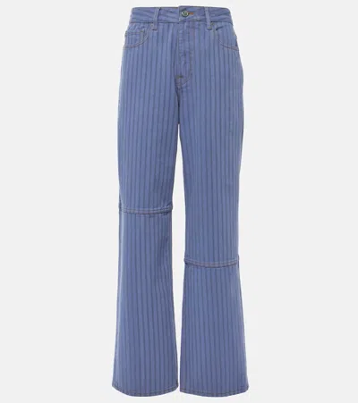 Ganni Striped Mid-rise Wide-leg Jeans In Blue
