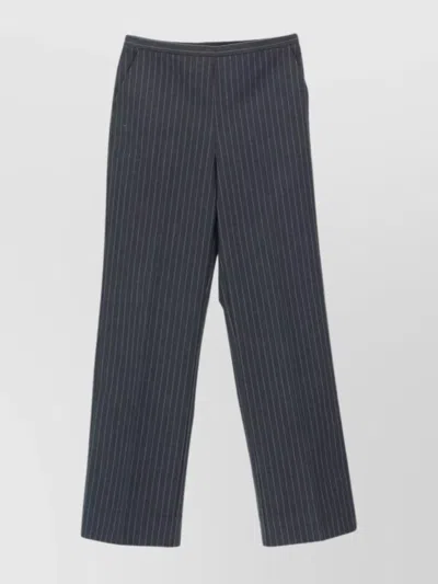 Ganni Striped Mid Waist Pants With Wide Leg In Multi