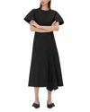Ganni Pinstripe Asymmetric Midi Dress In Black