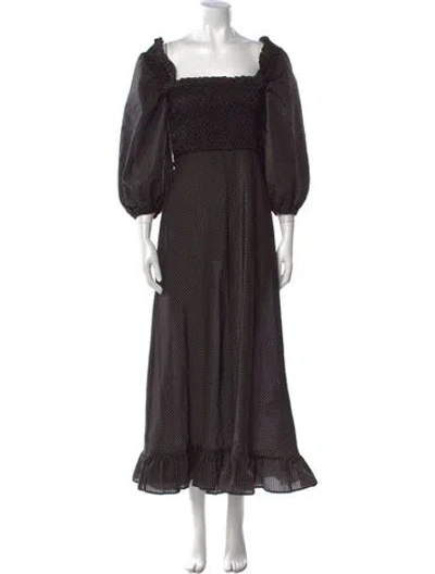 Pre-owned Ganni Striped Midi Length Dress In Black