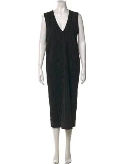 Pre-owned Ganni Striped Midi Length Dress In Black