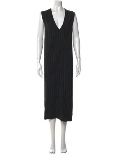 Pre-owned Ganni Striped Midi Length Dress In Black