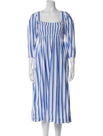 Pre-owned Ganni Striped Midi Length Dress In Blue