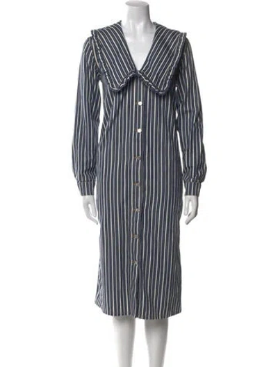 Pre-owned Ganni Striped Midi Length Dress In Blue