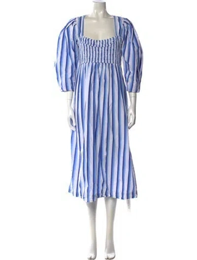 Pre-owned Ganni Striped Midi Length Dress In Blue