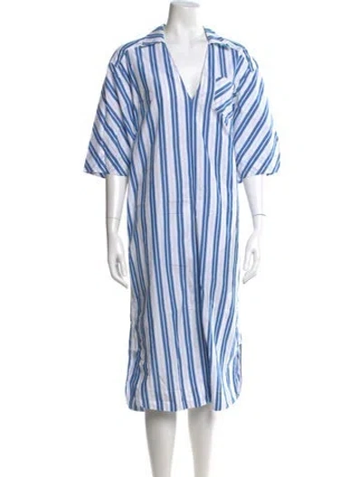 Pre-owned Ganni Striped Midi Length Dress In Blue