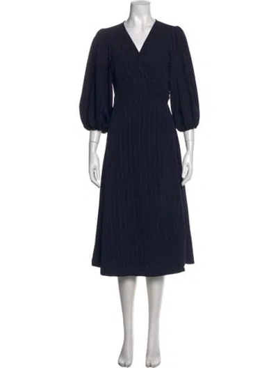Pre-owned Ganni Striped Midi Length Dress In Blue