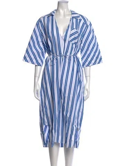 Pre-owned Ganni Striped Midi Length Dress In Blue