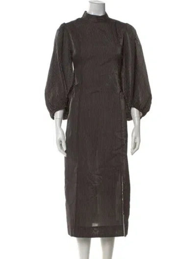 Pre-owned Ganni Striped Midi Length Dress In Gray
