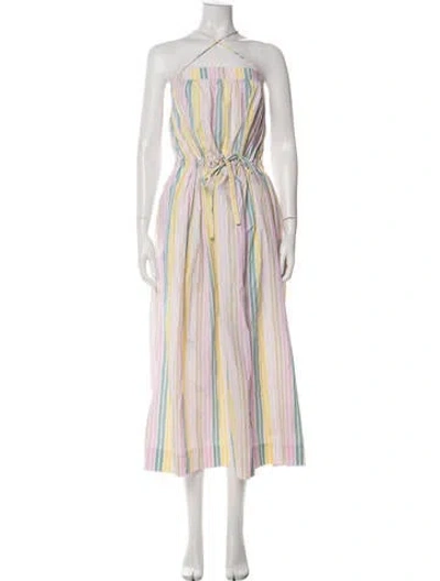Pre-owned Ganni Striped Midi Length Dress In Green
