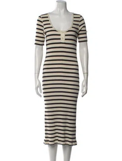 Pre-owned Ganni Striped Midi Length Dress In Neutrals