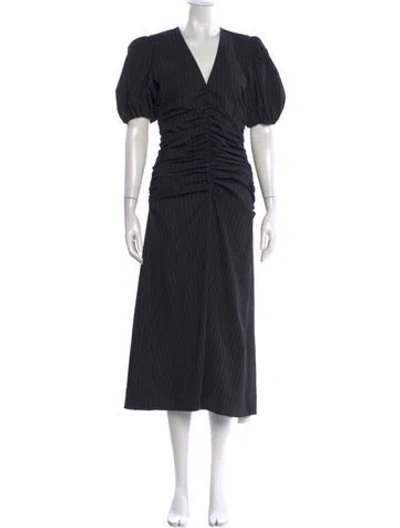 Pre-owned Ganni Striped Midi Length Dress W/ Tags In Black