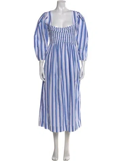 Pre-owned Ganni Striped Midi Length Dress W/ Tags In Blue