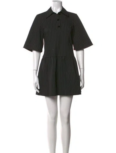 Pre-owned Ganni Striped Mini Dress In Black