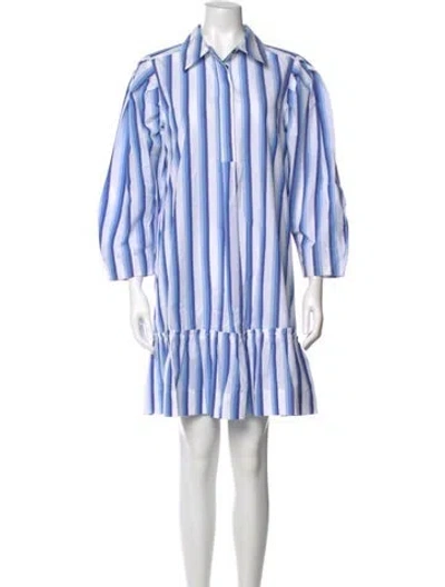 Pre-owned Ganni Striped Mini Dress In Blue