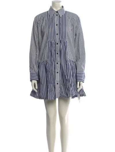 Pre-owned Ganni Striped Mini Dress In Blue