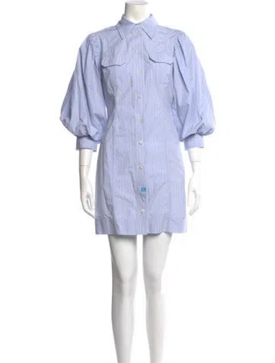 Pre-owned Ganni Striped Mini Dress In Blue