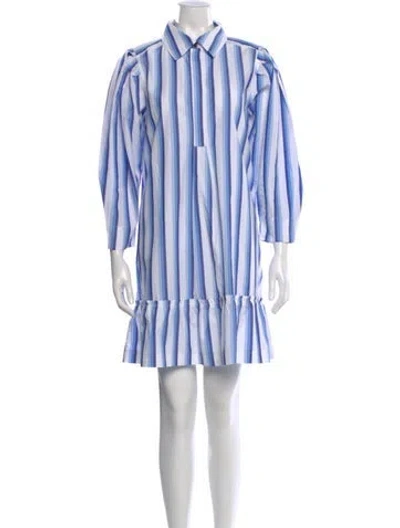 Pre-owned Ganni Striped Mini Dress In Blue