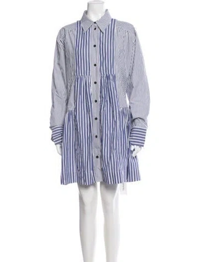 Pre-owned Ganni Striped Mini Dress In Blue