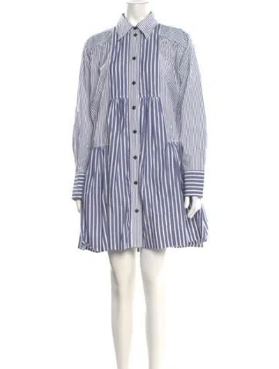 Pre-owned Ganni Striped Mini Dress In Blue