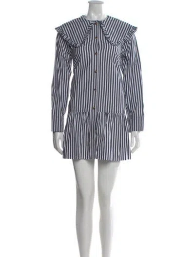 Pre-owned Ganni Striped Mini Dress In Blue