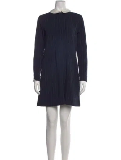 Pre-owned Ganni Striped Mini Dress In Blue