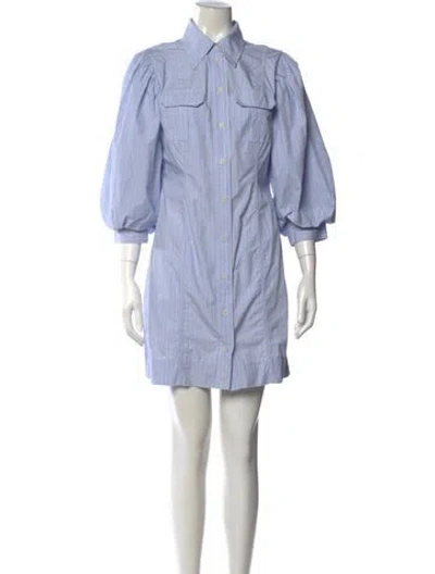 Pre-owned Ganni Striped Mini Dress In Blue